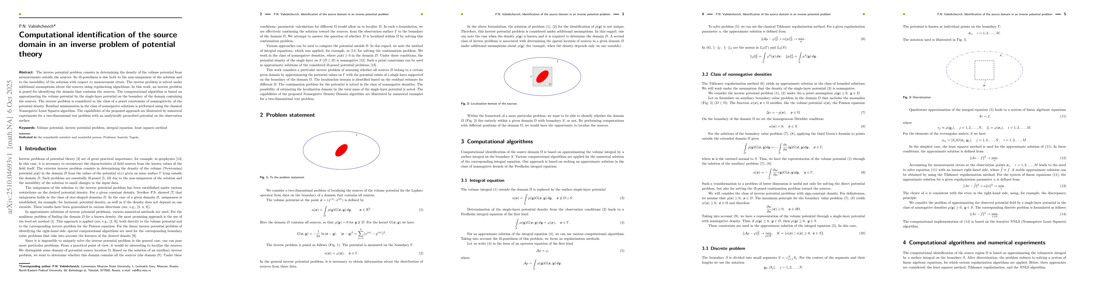 Thumbnail for Computational identification of the source domain in an inverse problem
  of potential theory