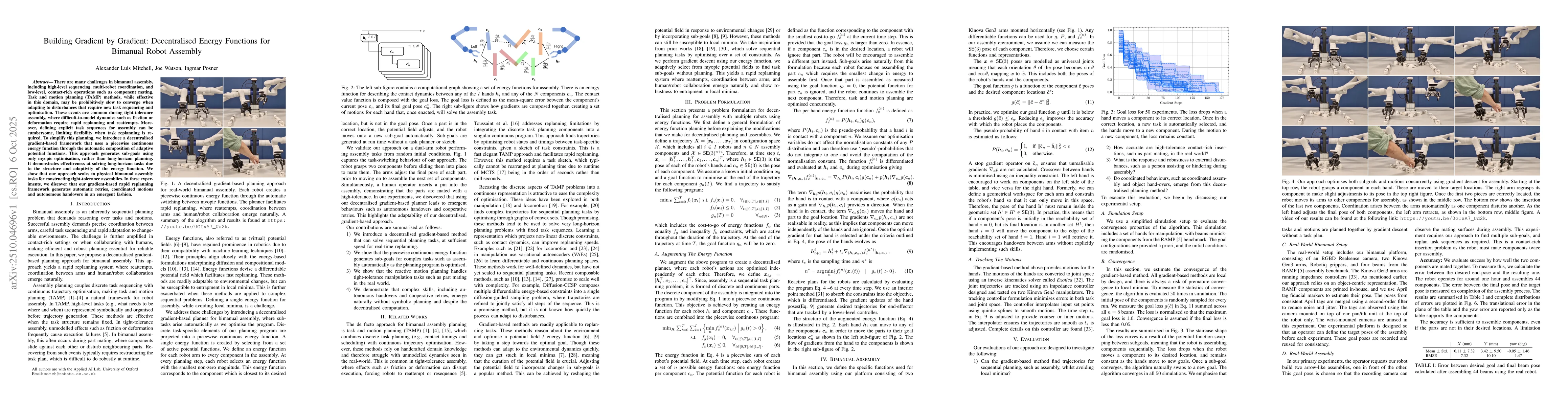 Thumbnail for Building Gradient by Gradient: Decentralised Energy Functions for
  Bimanual Robot Assembly