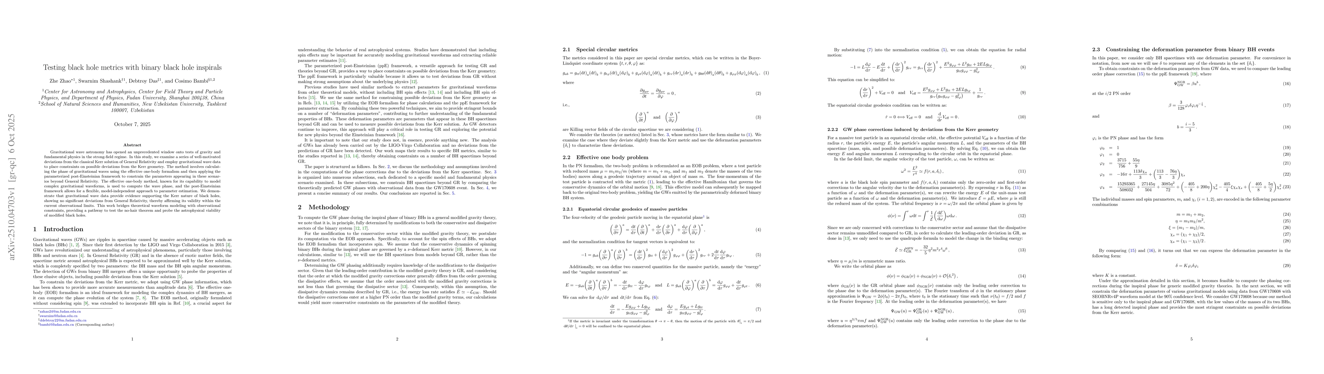 Thumbnail for Testing black hole metrics with binary black hole inspirals