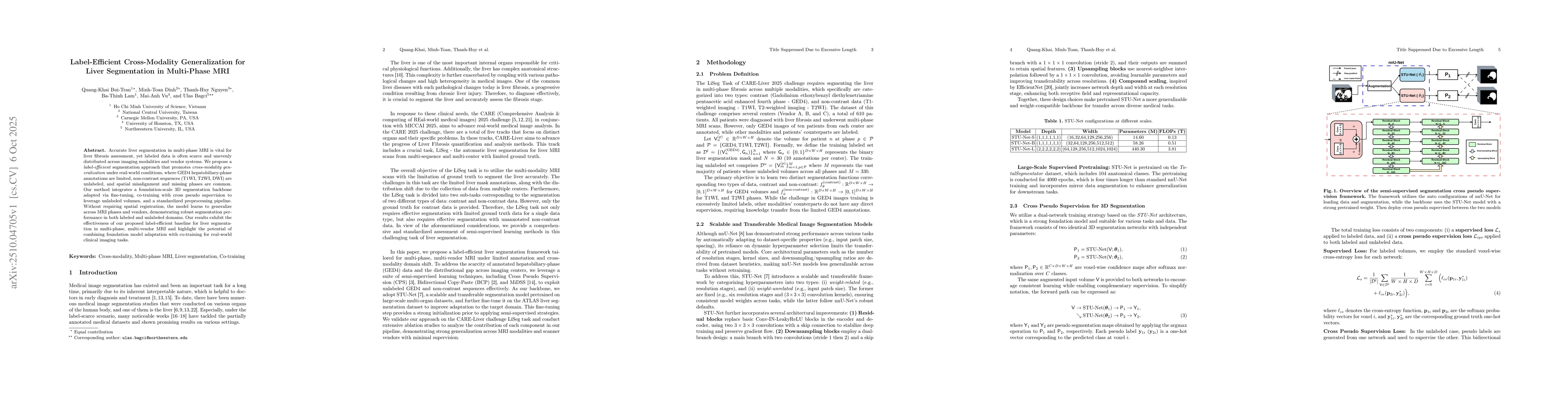 Thumbnail for Label-Efficient Cross-Modality Generalization for Liver Segmentation in
  Multi-Phase MRI