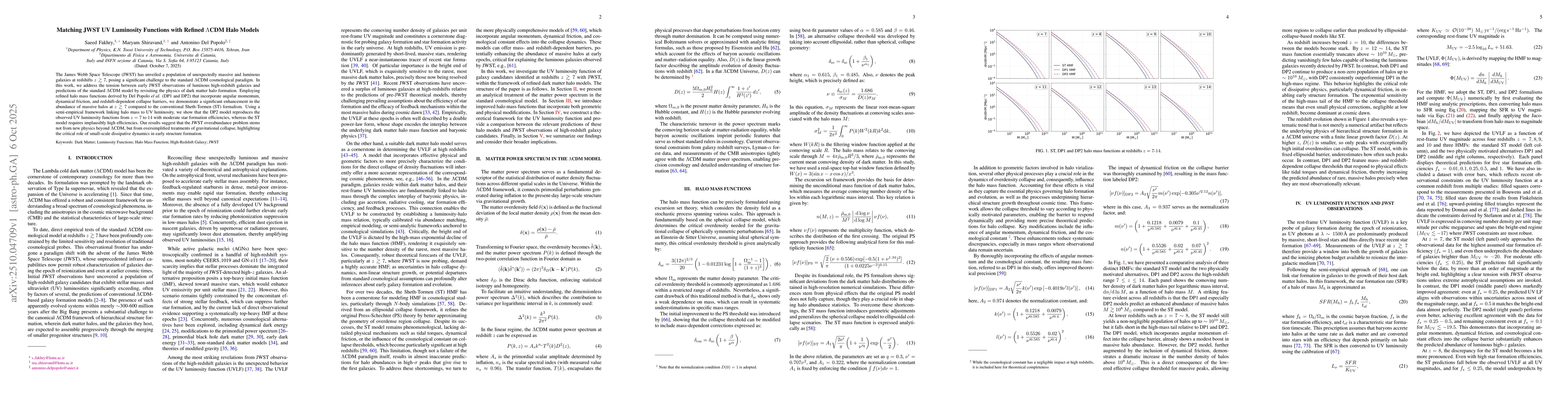 Thumbnail for Matching JWST UV Luminosity Functions with Refined $Λ$CDM Halo
  Models