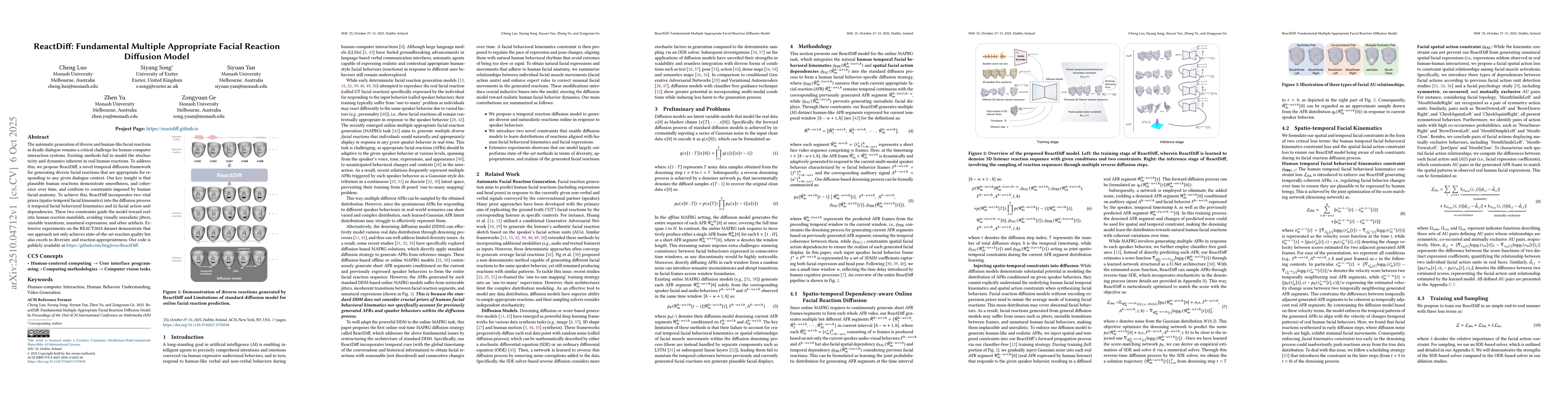 Thumbnail for ReactDiff: Fundamental Multiple Appropriate Facial Reaction Diffusion
  Model