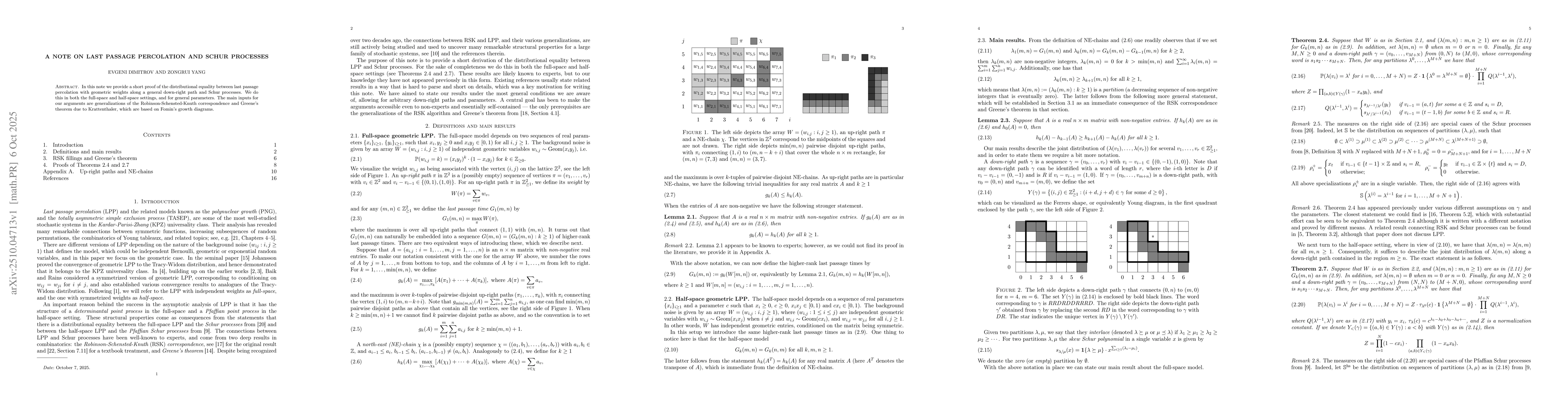 Thumbnail for A note on last passage percolation and Schur processes