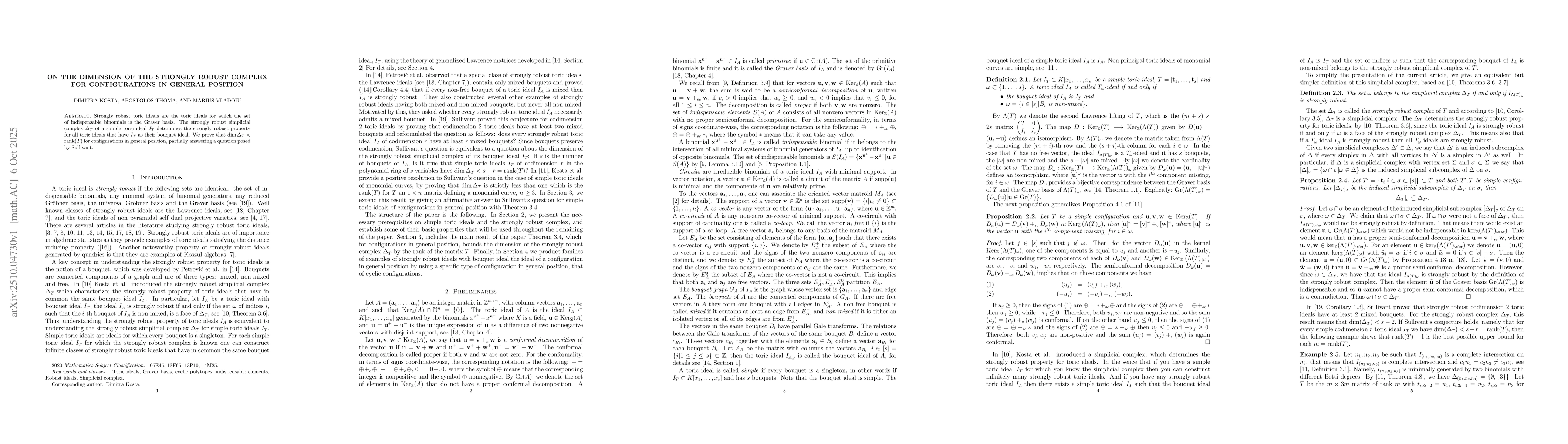 Thumbnail for On the dimension of the strongly robust complex for configurations in
  general position