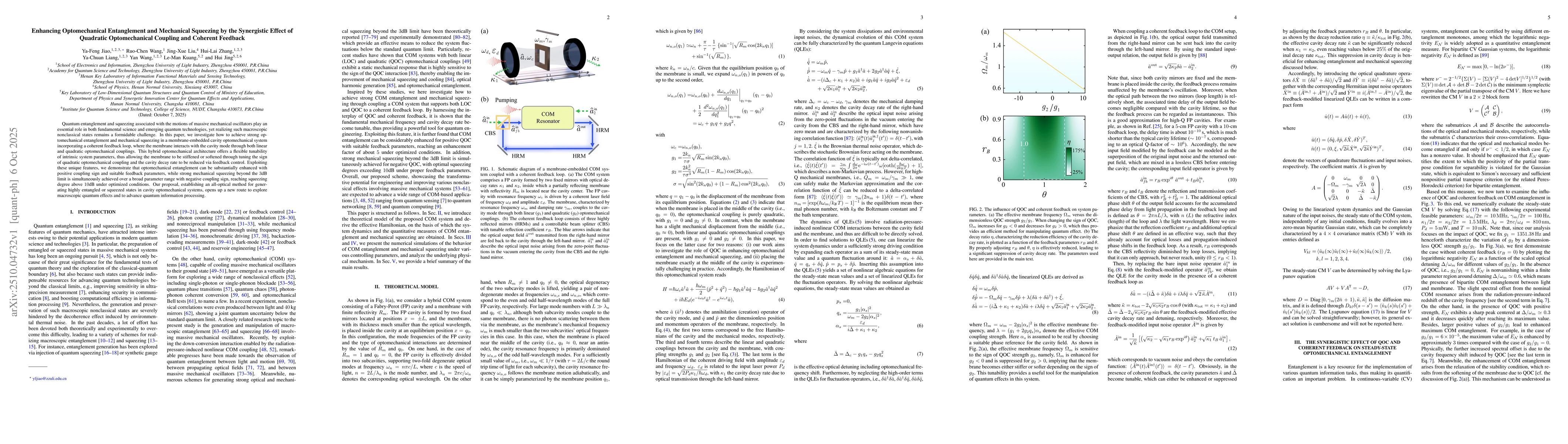Thumbnail for Enhancing Optomechanical Entanglement and Mechanical Squeezing by the
  Synergistic Effect of Quadratic Optomechanical Coupling and Coherent Feedback
