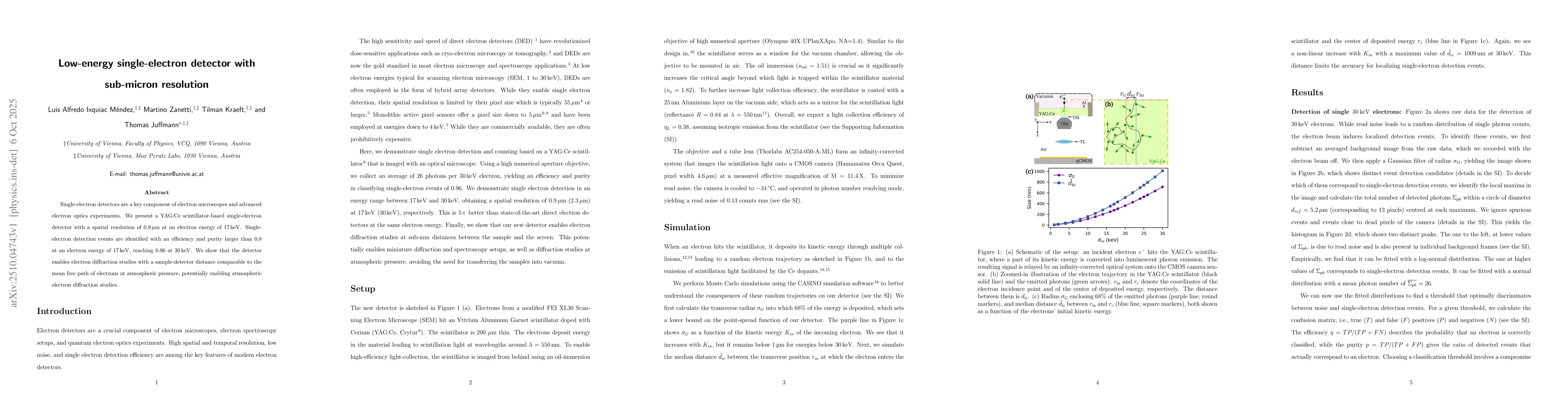 Thumbnail for Low-energy single-electron detector with sub-micron resolution