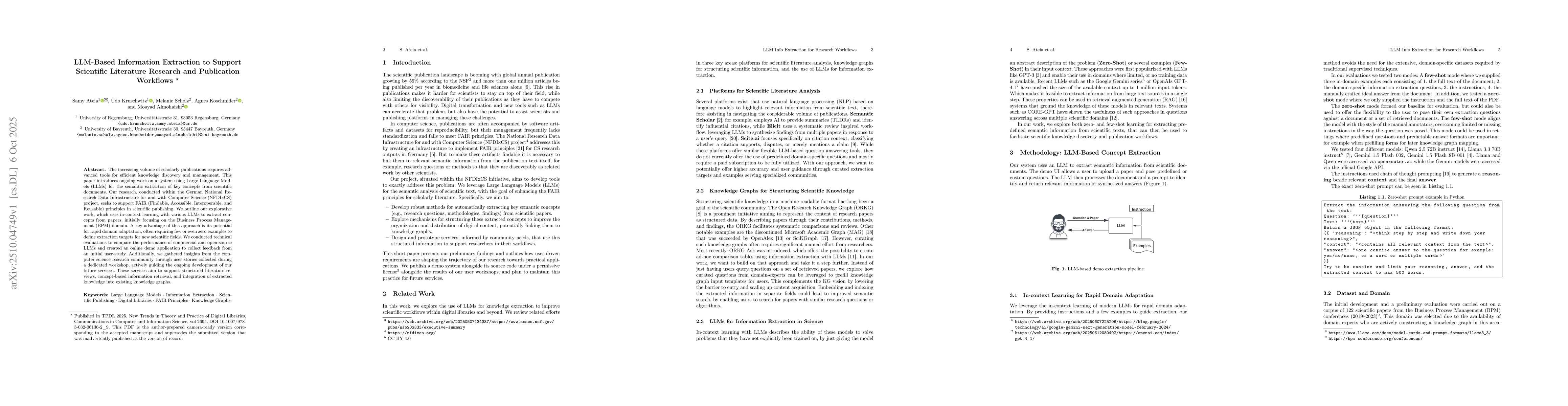Thumbnail for LLM-Based Information Extraction to Support Scientific Literature
  Research and Publication Workflows