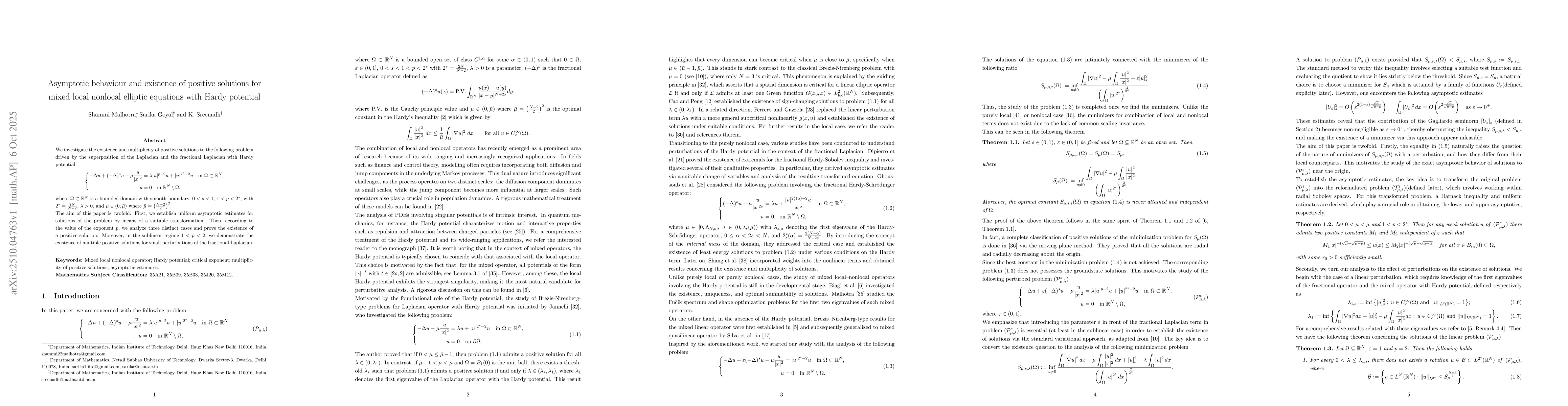 Thumbnail for Asymptotic behaviour and existence of positive solutions for mixed local
  nonlocal elliptic equations with Hardy potential
