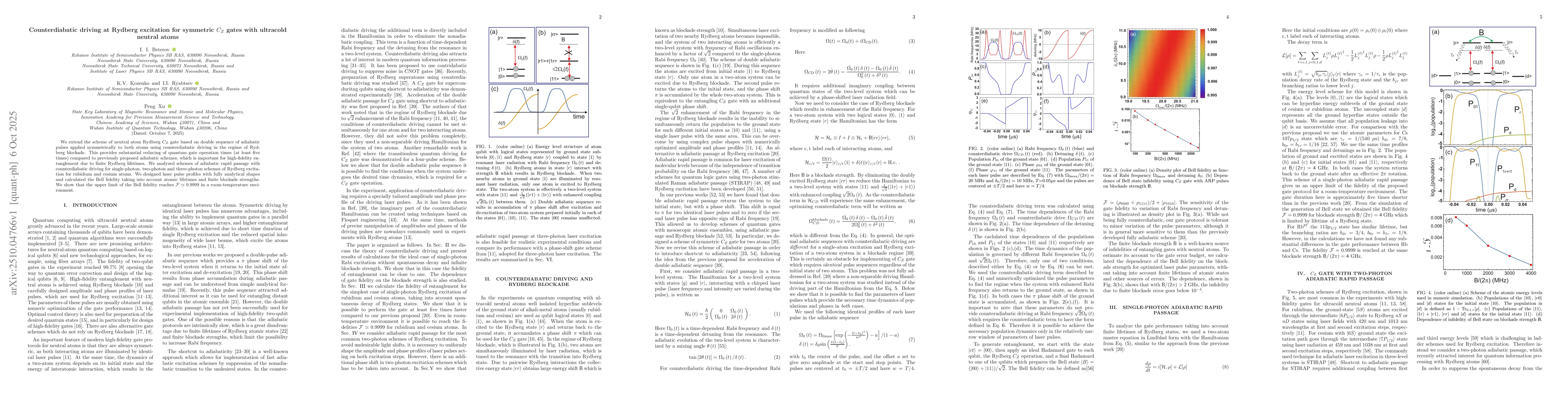Thumbnail for Counterdiabatic driving at Rydberg excitation for symmetric $C_Z$ gates
  with ultracold neutral atoms