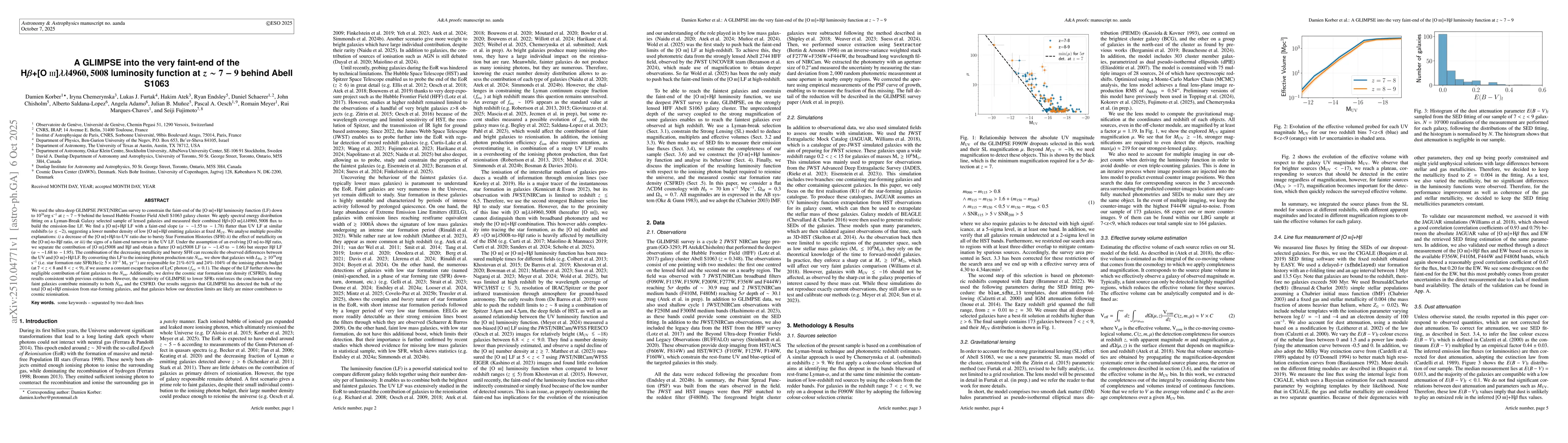 Thumbnail for A GLIMPSE into the very faint-end of the
  H$β$+[OIII]$λλ$4960,5008 luminosity function at z=7-9 behind
  Abell S1063