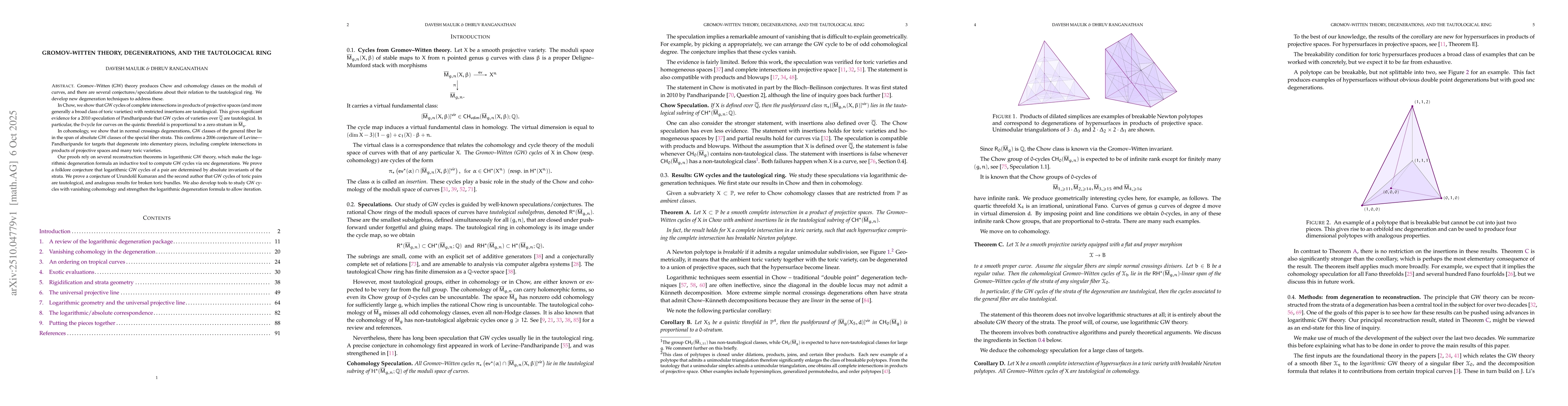 Thumbnail for Gromov-Witten theory, degenerations, and the tautological ring