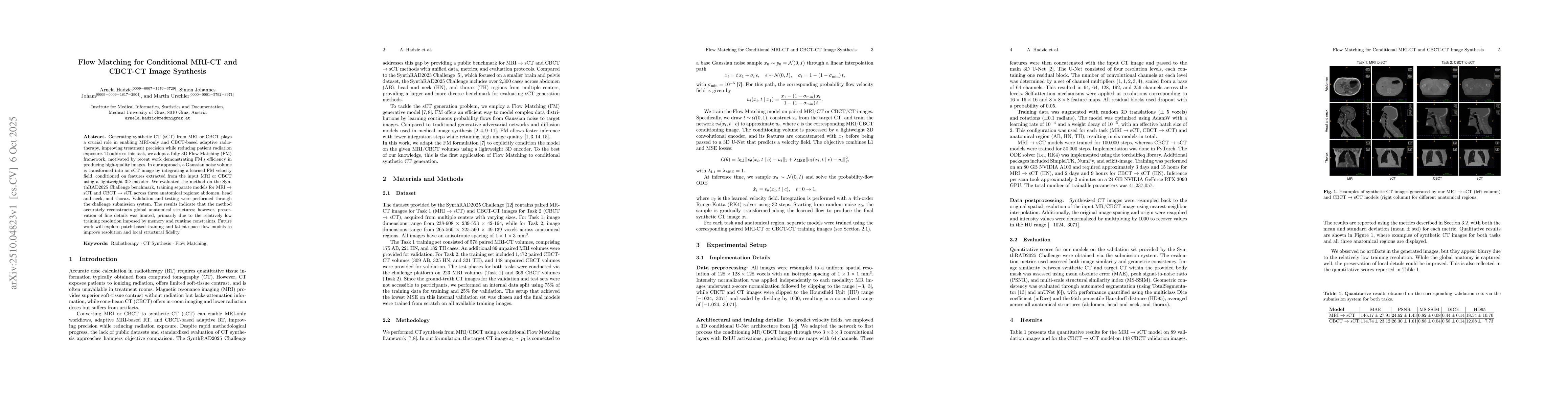 Thumbnail for Flow Matching for Conditional MRI-CT and CBCT-CT Image Synthesis