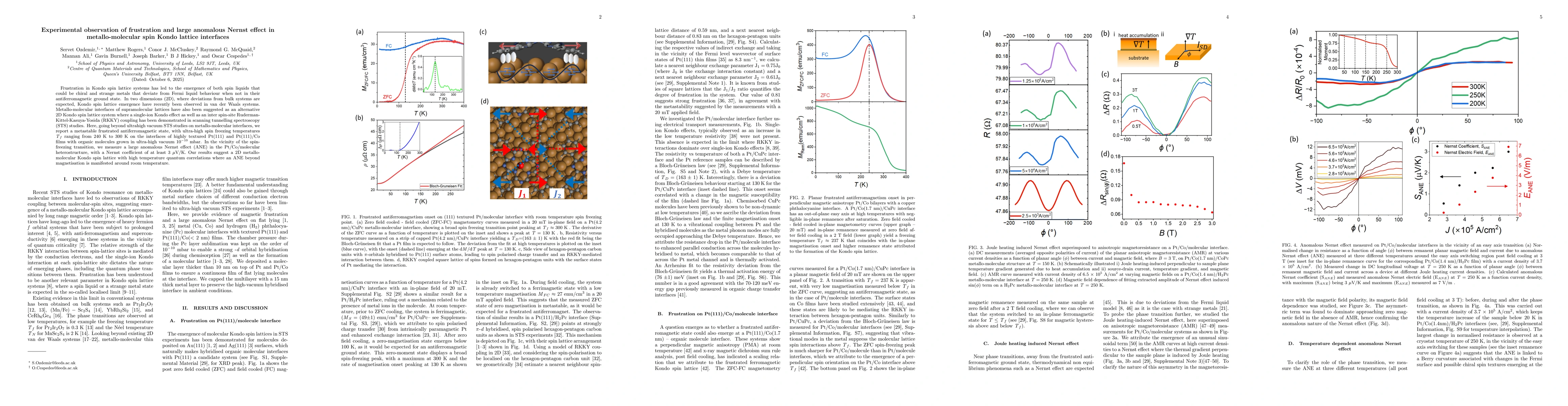 Thumbnail for Experimental observation of frustration and large anomalous Nernst
  effect in metallo-molecular spin Kondo lattice interfaces