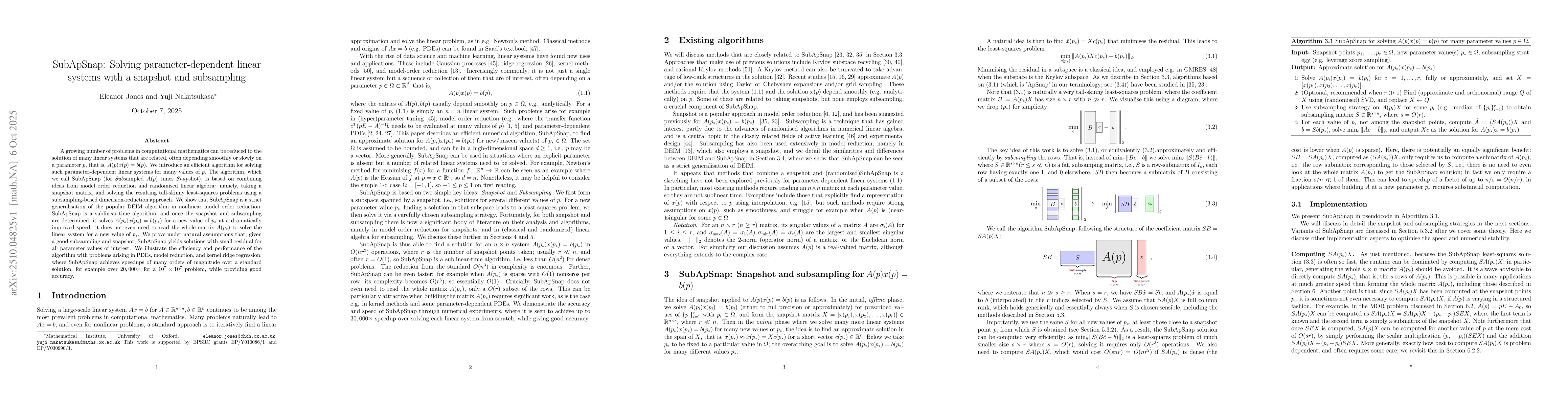 Thumbnail for SubApSnap: Solving parameter-dependent linear systems with a snapshot
  and subsampling