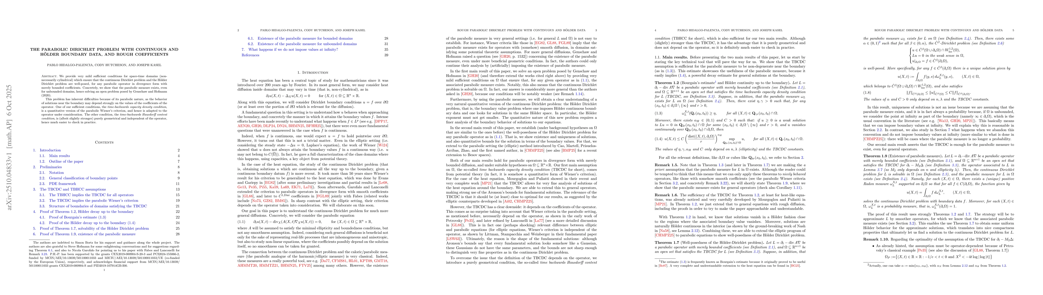 Thumbnail for The parabolic Dirichlet problem with continuous and Hölder boundary
  data, and rough coefficients