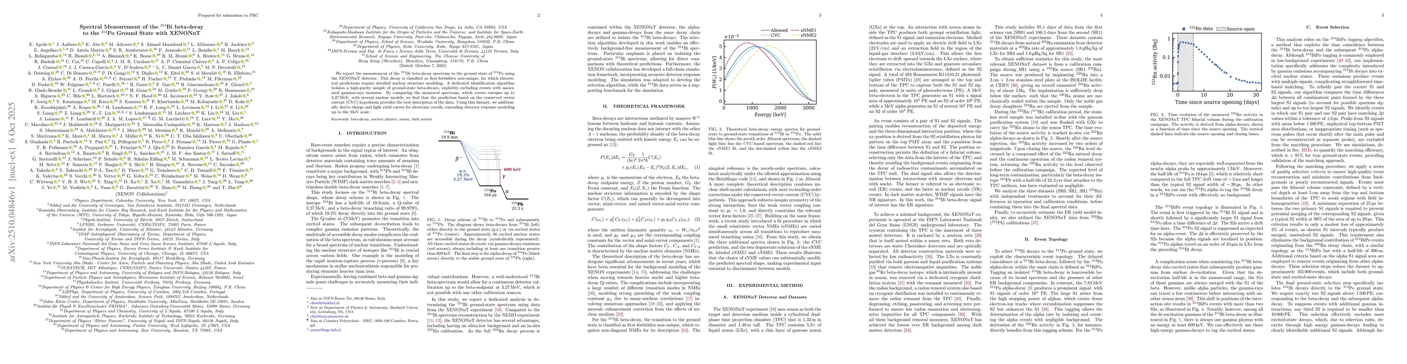 Thumbnail for Spectral Measurement of the $^{214}$Bi beta-decay to the $^{214}$Po
  Ground State with XENONnT