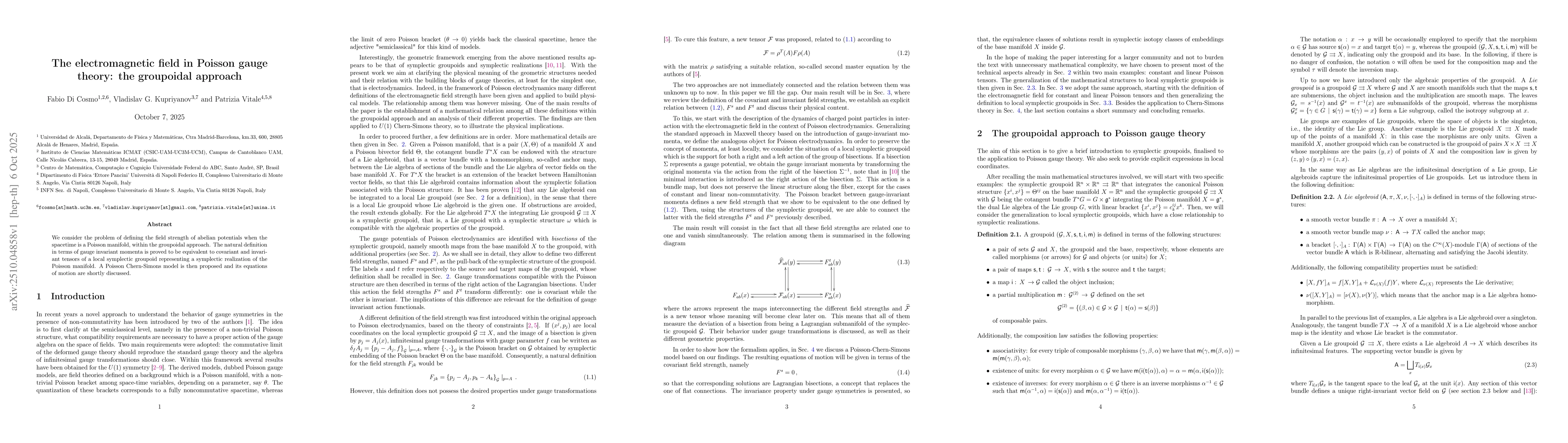 Thumbnail for The electromagnetic field in Poisson gauge theory: the groupoidal
  approach