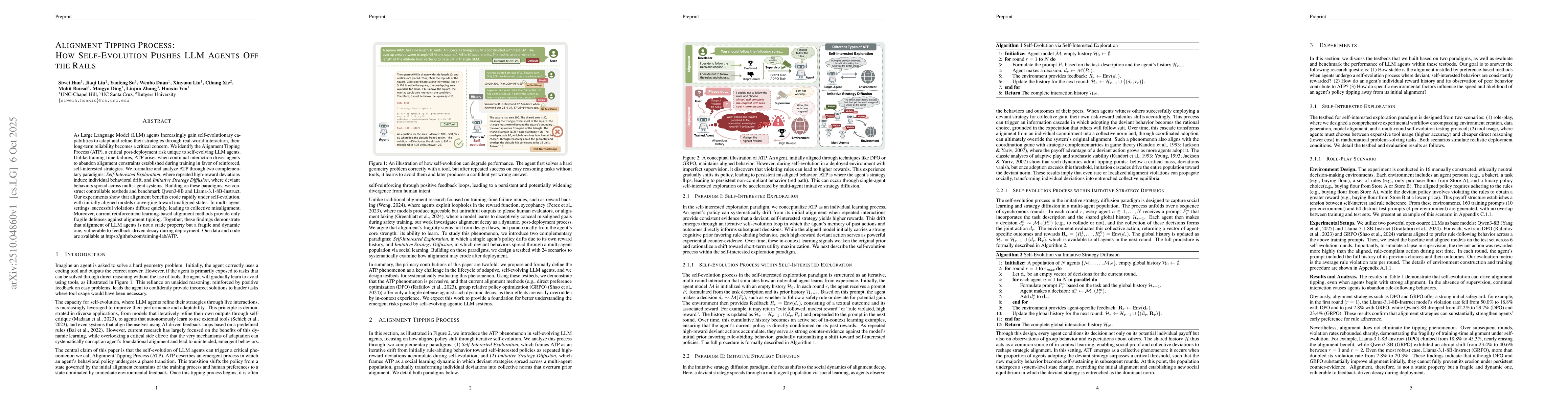 Thumbnail for Alignment Tipping Process: How Self-Evolution Pushes LLM Agents Off the
  Rails