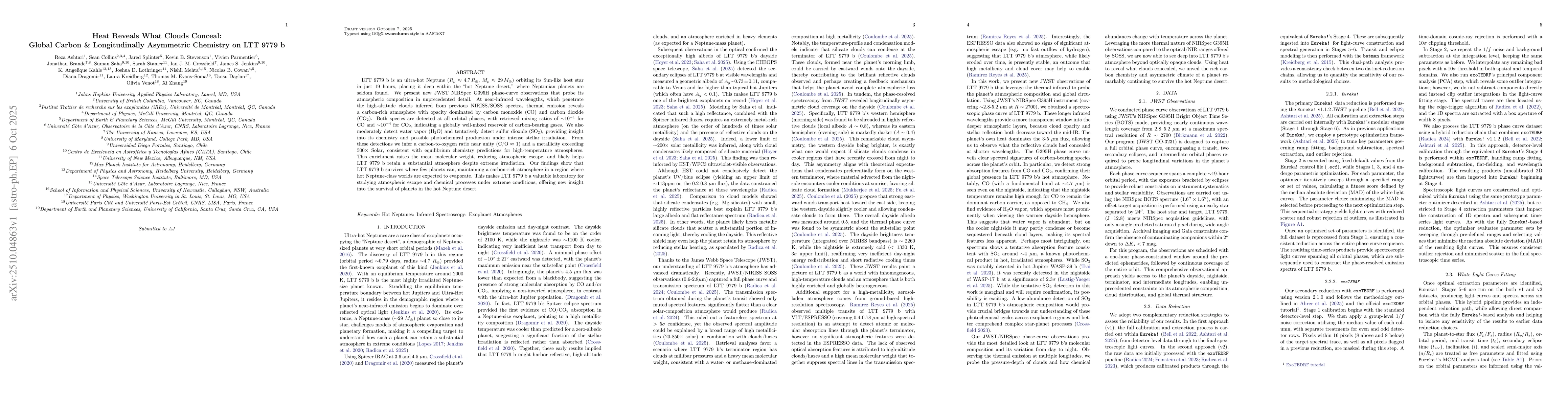 Thumbnail for Heat Reveals What Clouds Conceal: Global Carbon & Longitudinally
  Asymmetric Chemistry on LTT 9779 b