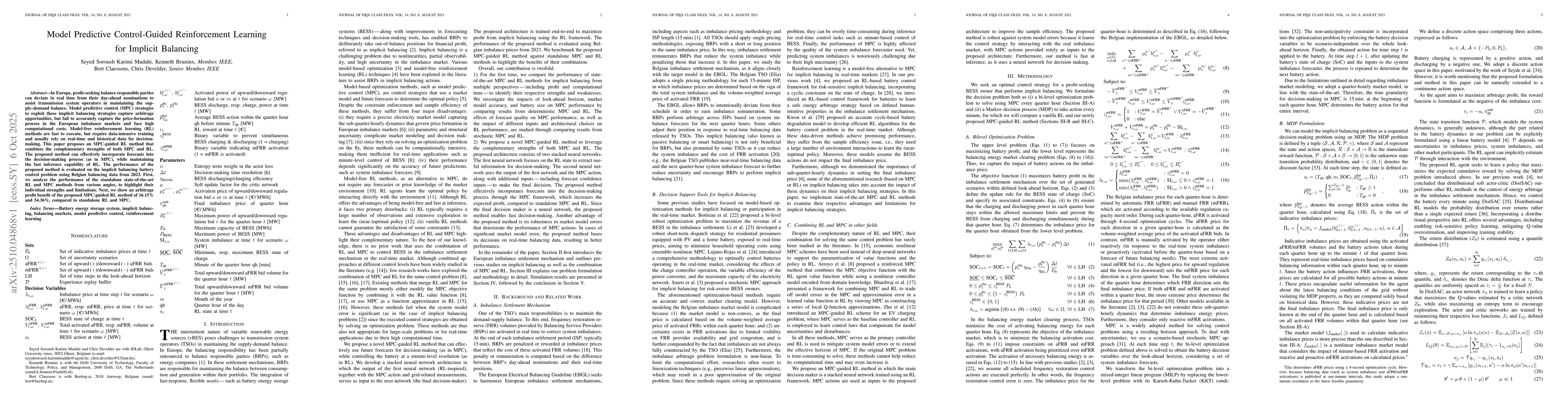 Thumbnail for Model Predictive Control-Guided Reinforcement Learning for Implicit
  Balancing