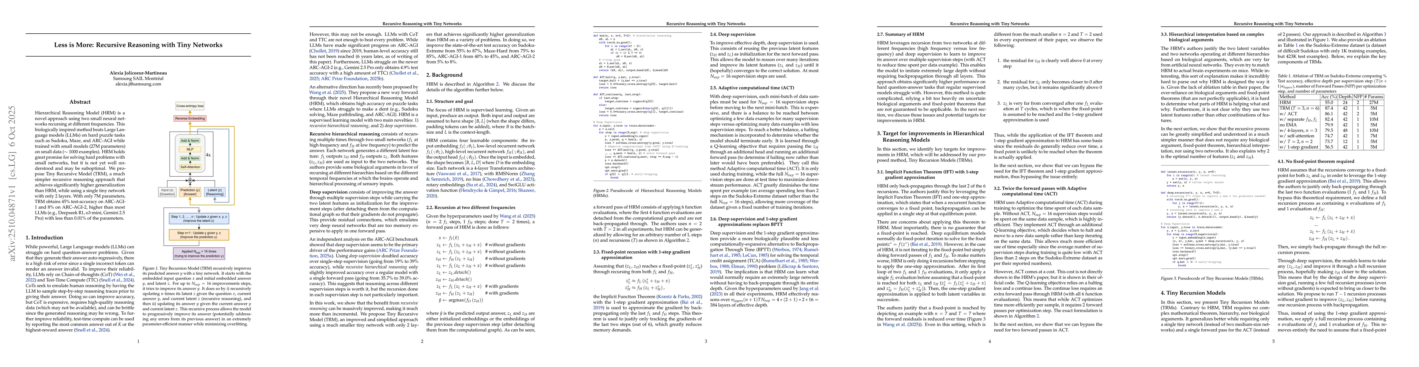 Thumbnail for Less is More: Recursive Reasoning with Tiny Networks