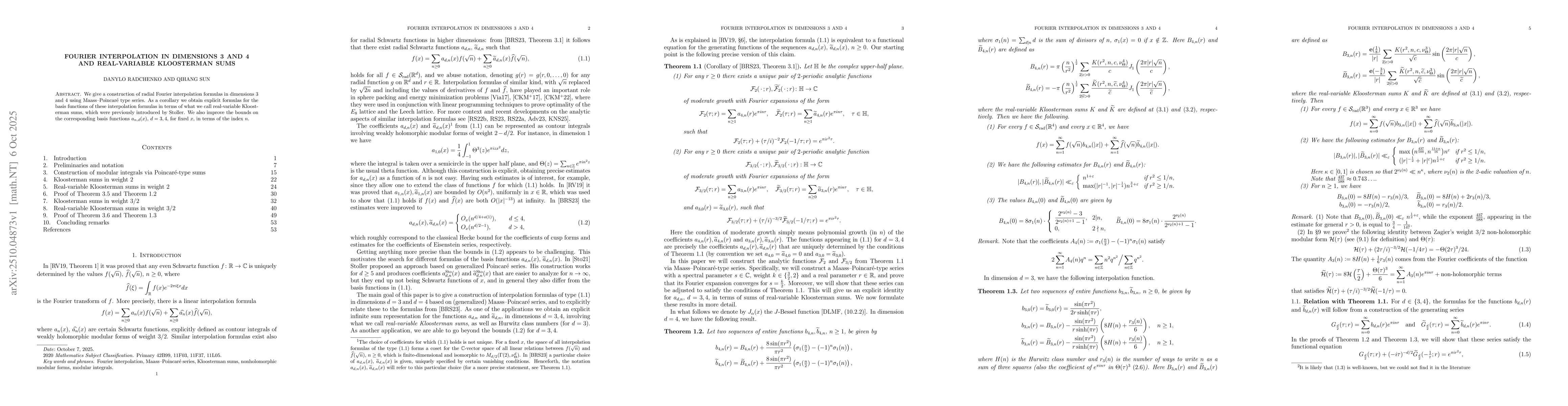 Thumbnail for Fourier interpolation in dimensions 3 and 4 and real-variable
  Kloosterman sums