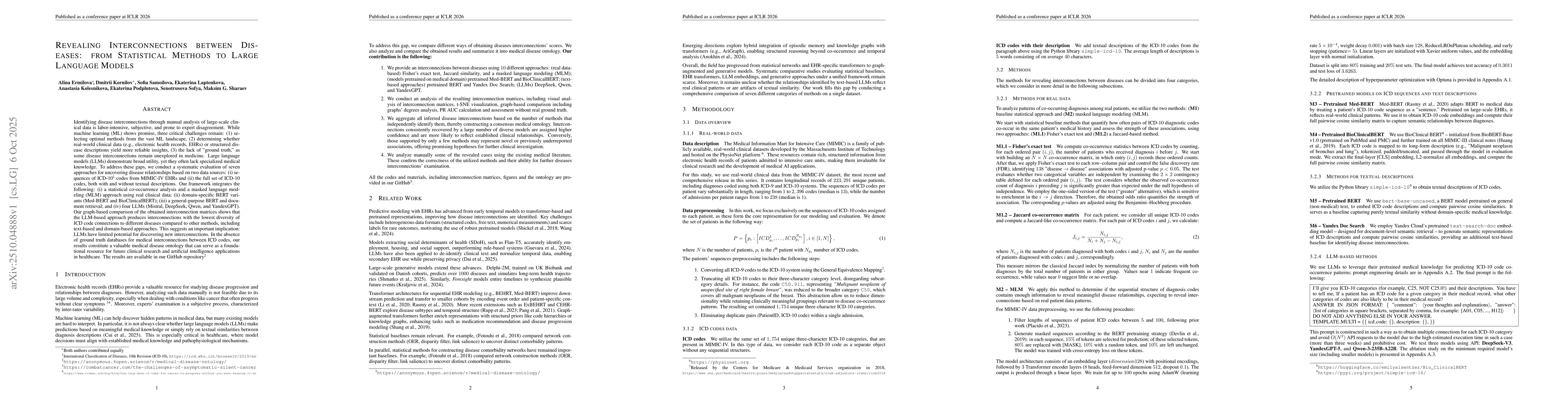 Thumbnail for Revealing Interconnections between Diseases: from Statistical Methods to
  Large Language Models