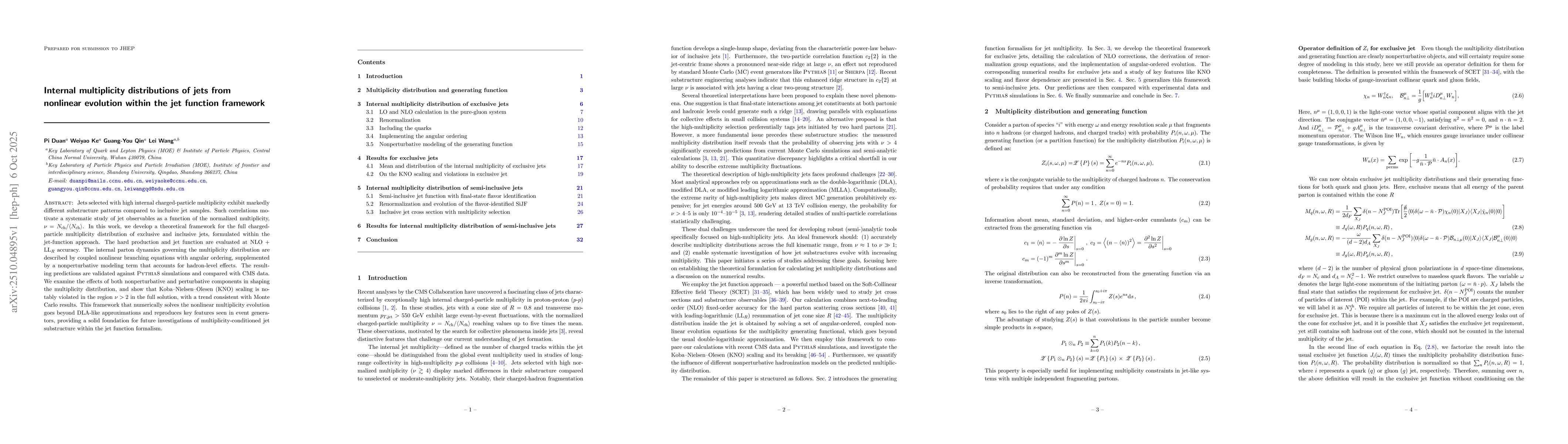 Thumbnail for Internal multiplicity distributions of jets from nonlinear evolution
  within the jet function framework