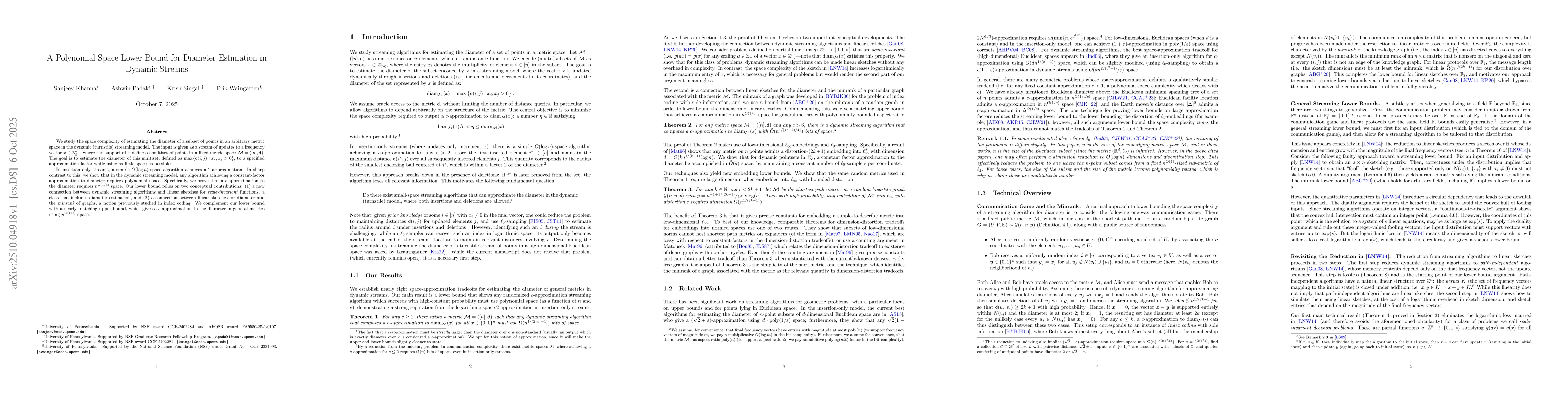 Thumbnail for A Polynomial Space Lower Bound for Diameter Estimation in Dynamic
  Streams