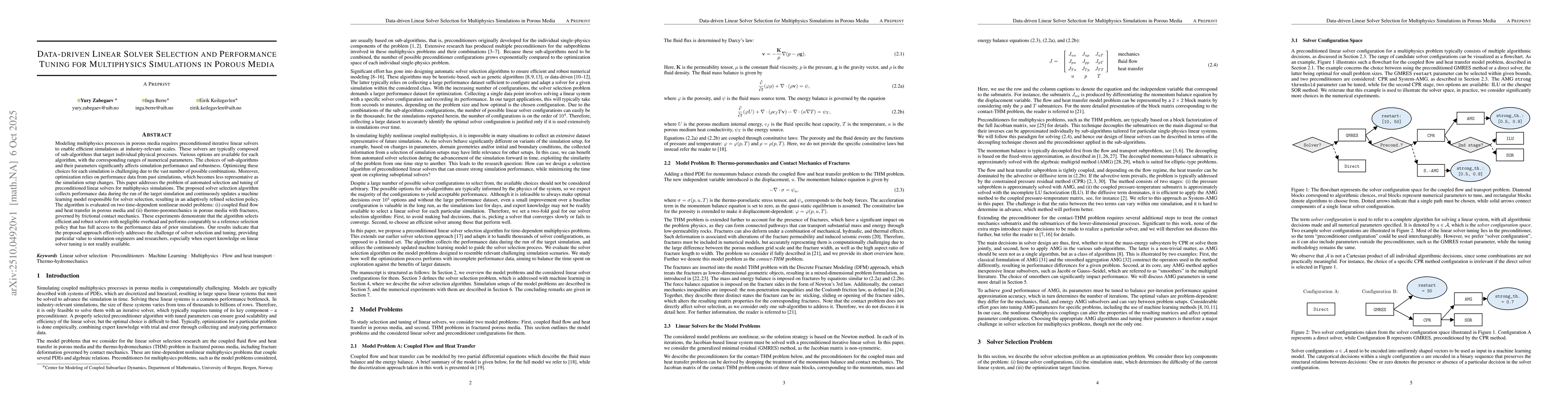 Thumbnail for Data-driven linear solver selection and performance tuning for
  multiphysics simulations in porous media
