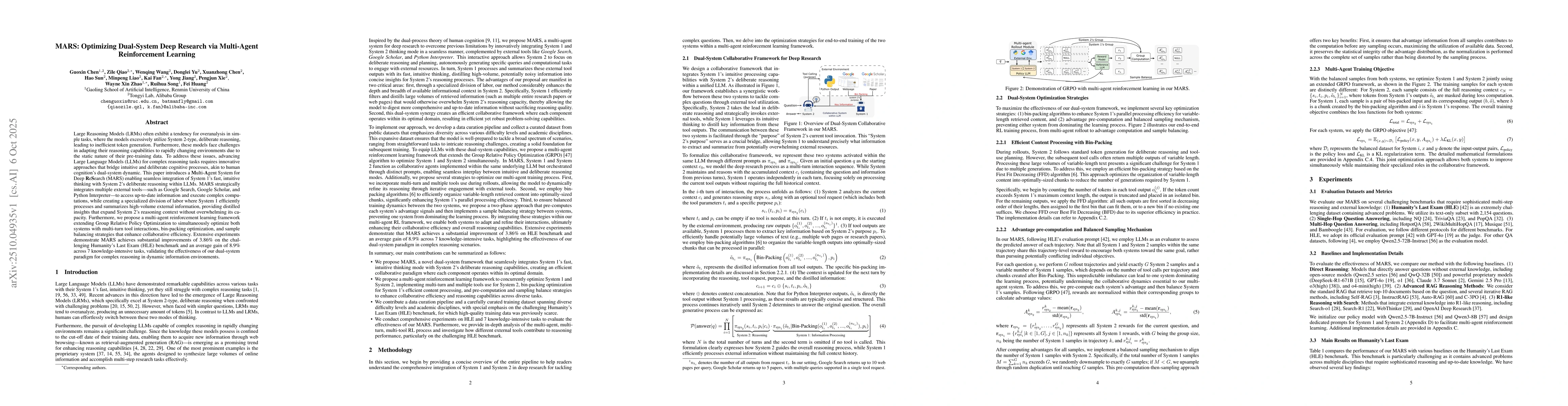 Thumbnail for MARS: Optimizing Dual-System Deep Research via Multi-Agent Reinforcement
  Learning