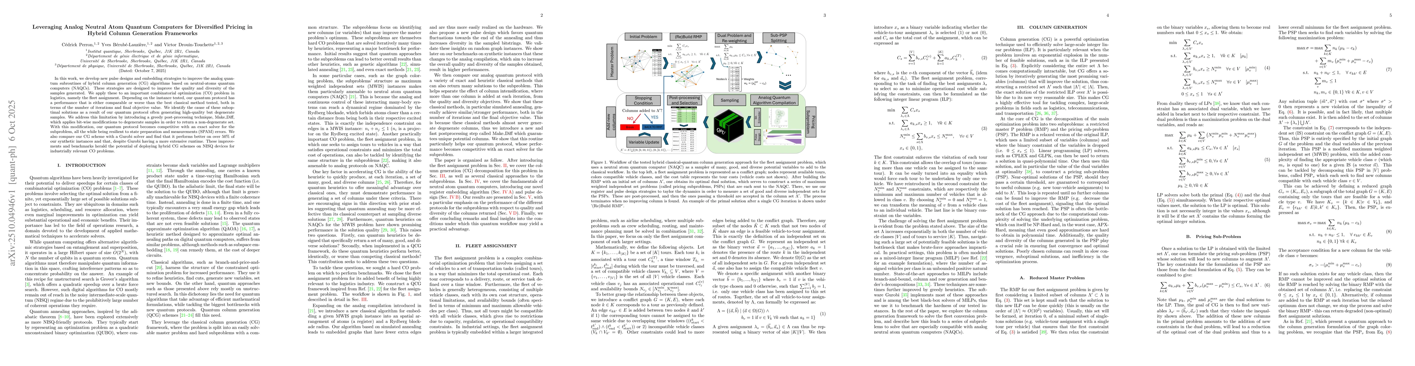 Thumbnail for Leveraging Analog Neutral Atom Quantum Computers for Diversified Pricing
  in Hybrid Column Generation Frameworks