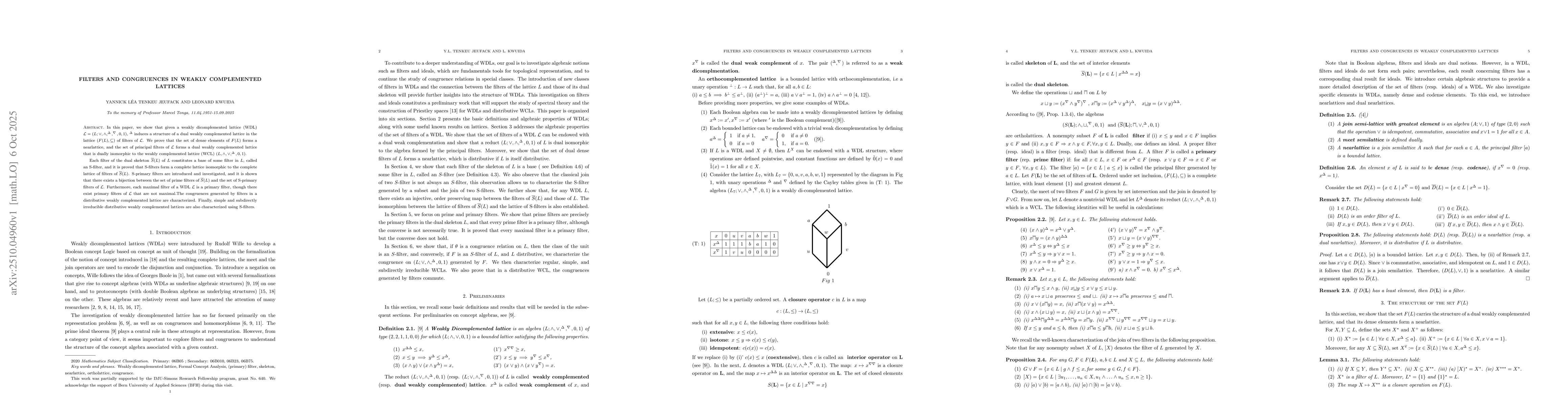 Thumbnail for Filters and congruences in weakly complemented lattices