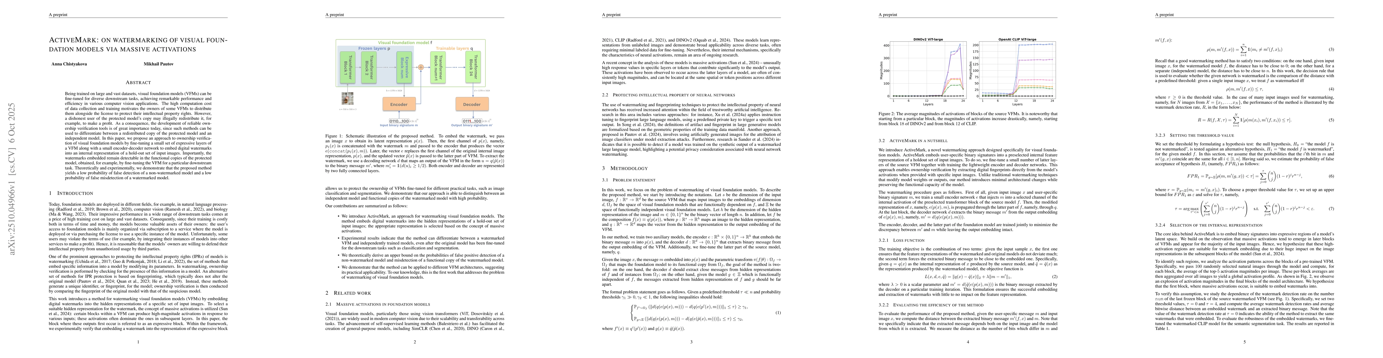 Thumbnail for ActiveMark: on watermarking of visual foundation models via massive
  activations