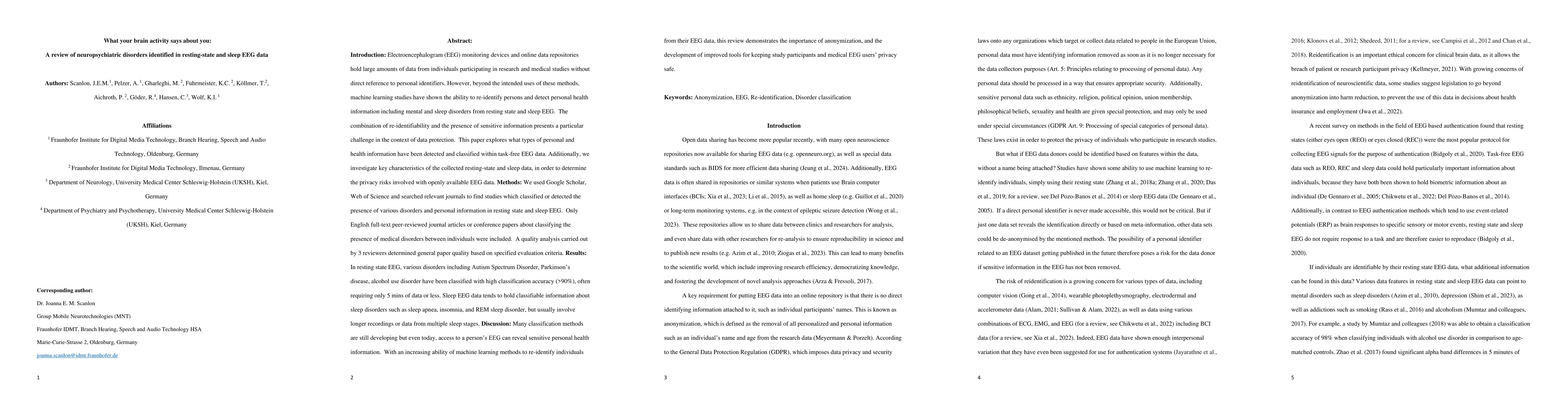 Thumbnail for What your brain activity says about you: A review of neuropsychiatric
  disorders identified in resting-state and sleep EEG data
