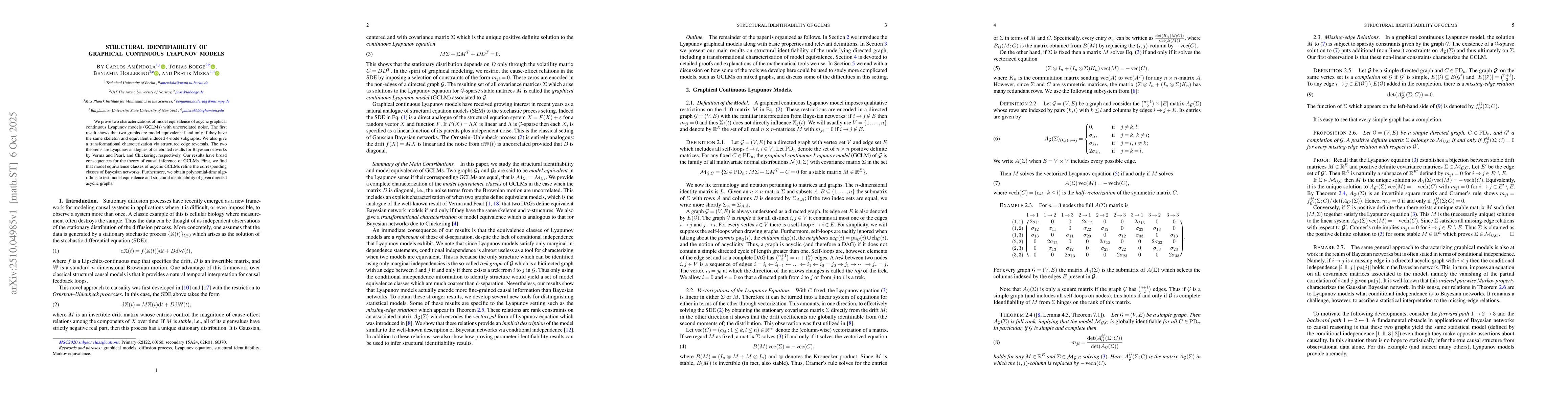 Thumbnail for Structural Identifiability of Graphical Continuous Lyapunov Models