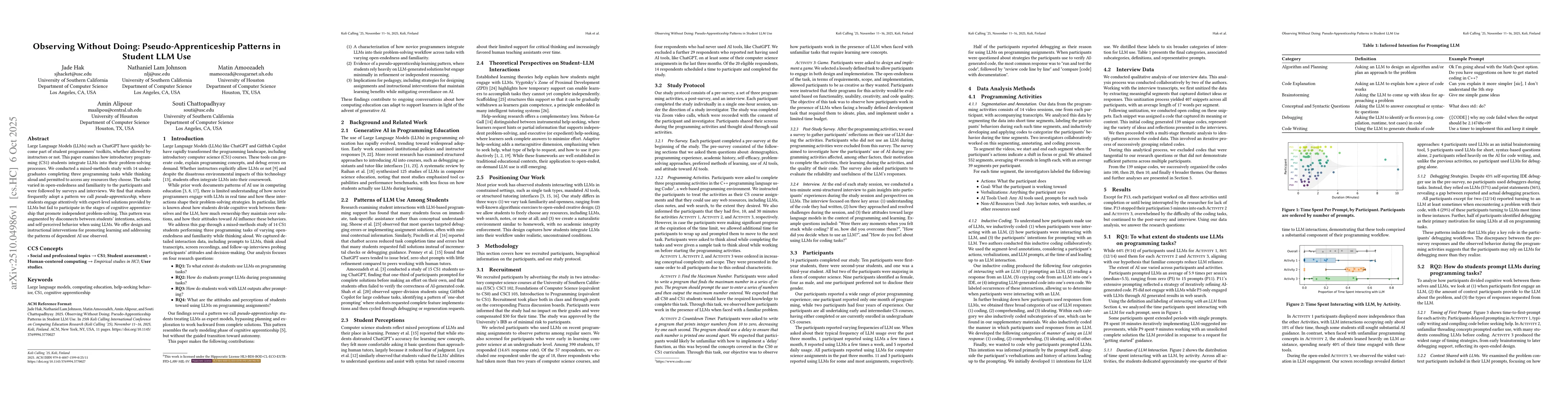 Thumbnail for Observing Without Doing: Pseudo-Apprenticeship Patterns in Student LLM
  Use
