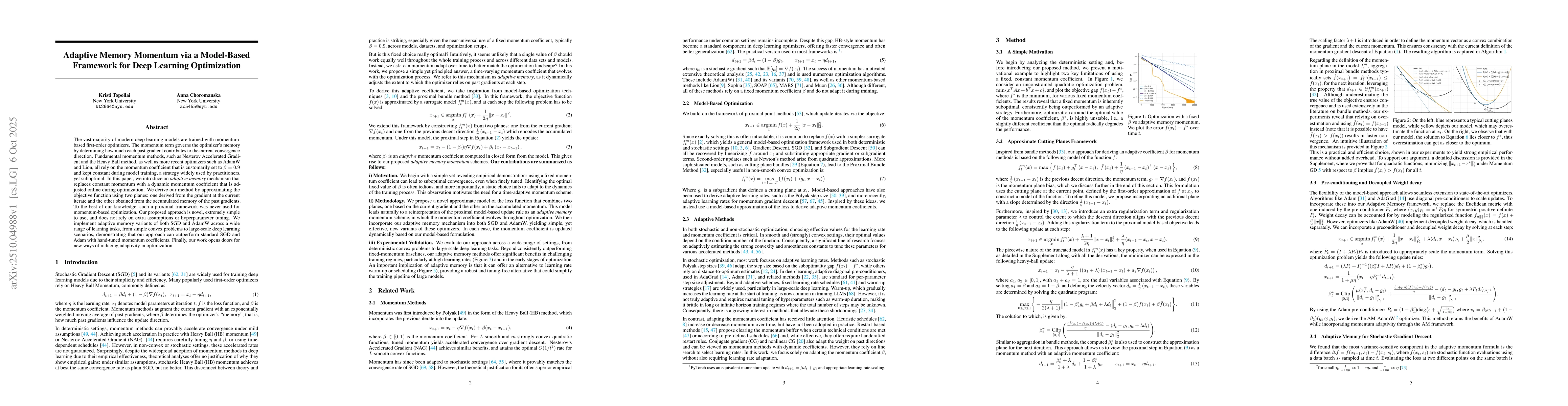 Thumbnail for Adaptive Memory Momentum via a Model-Based Framework for Deep Learning
  Optimization