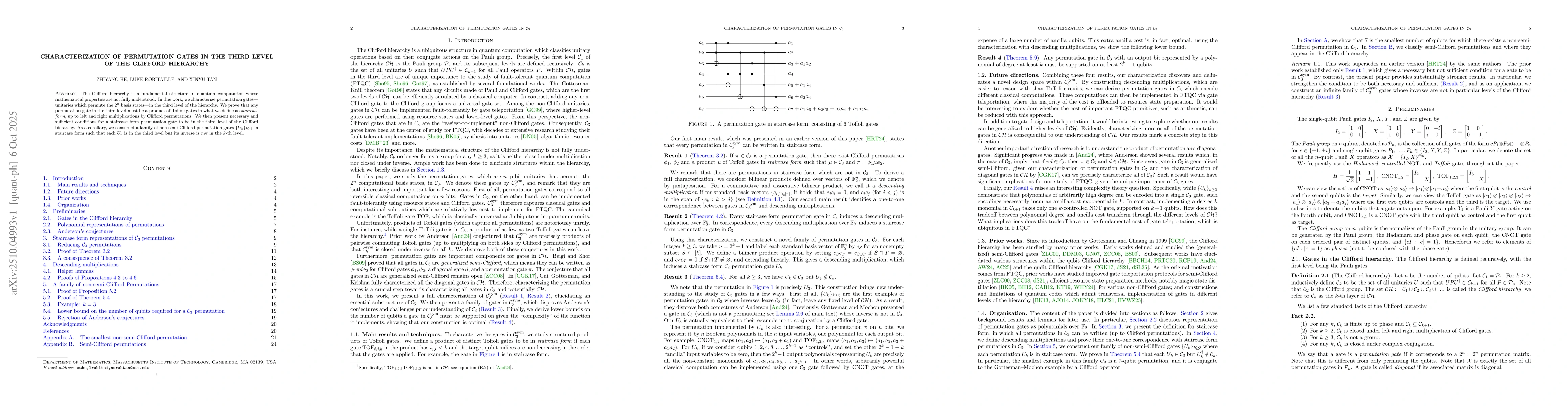 Thumbnail for Characterization of permutation gates in the third level of the Clifford
  hierarchy