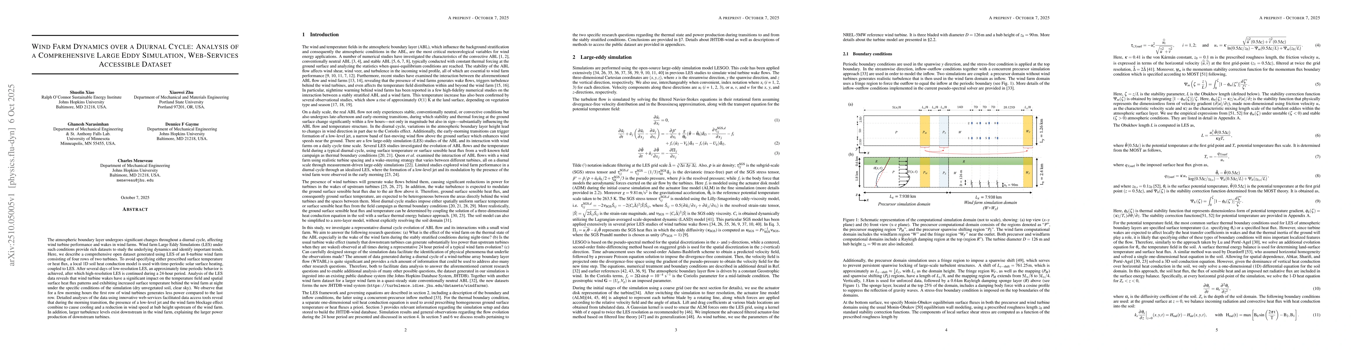 Thumbnail for Wind Farm Dynamics over a Diurnal Cycle: Analysis of a Comprehensive
  Large Eddy Simulation, Web-Services Accessible Dataset