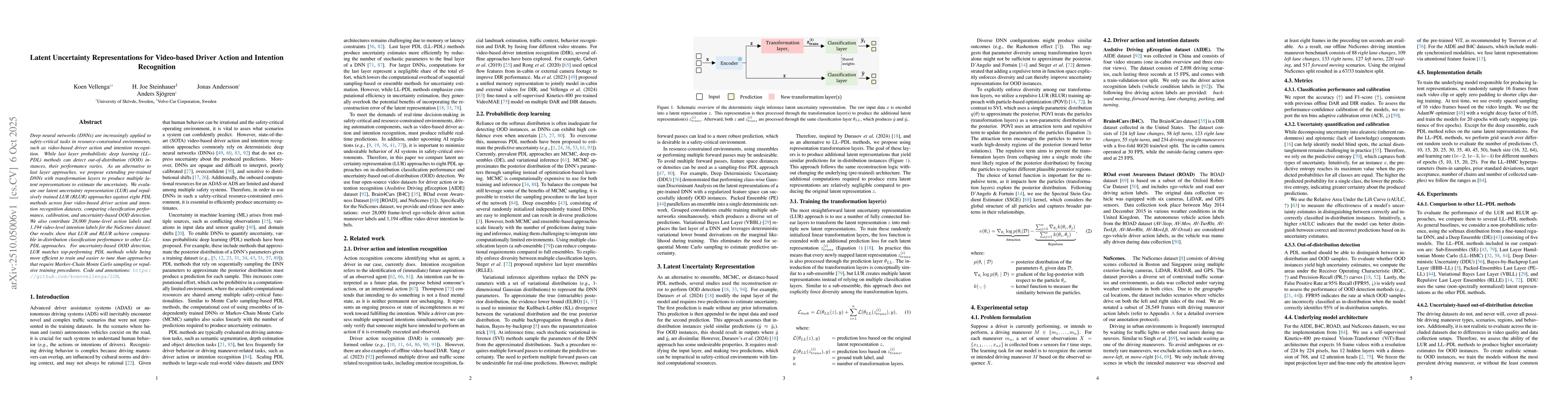 Thumbnail for Latent Uncertainty Representations for Video-based Driver Action and
  Intention Recognition