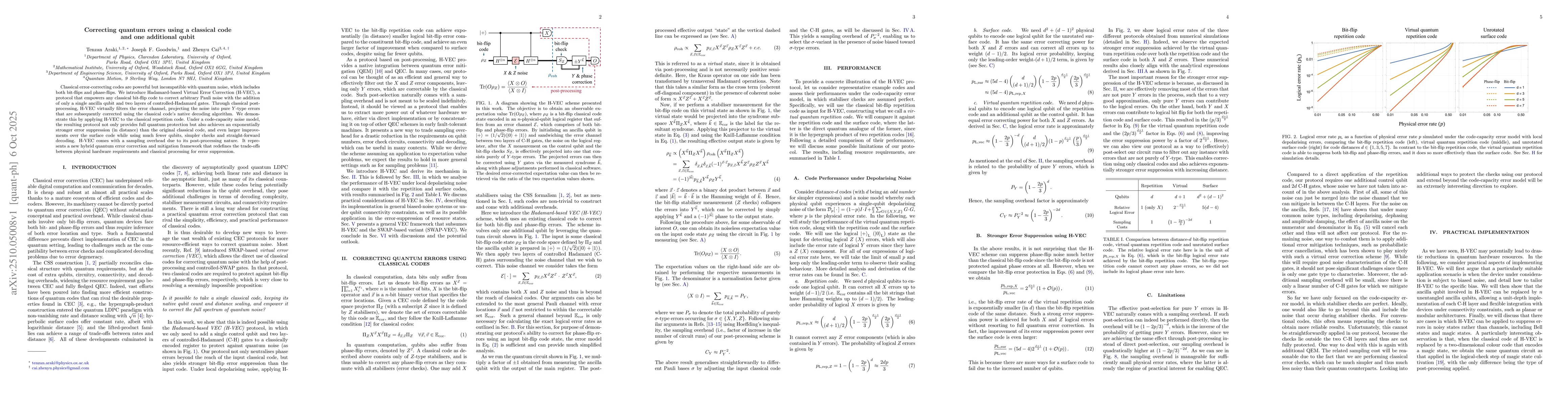 Thumbnail for Correcting quantum errors using a classical code and one additional
  qubit