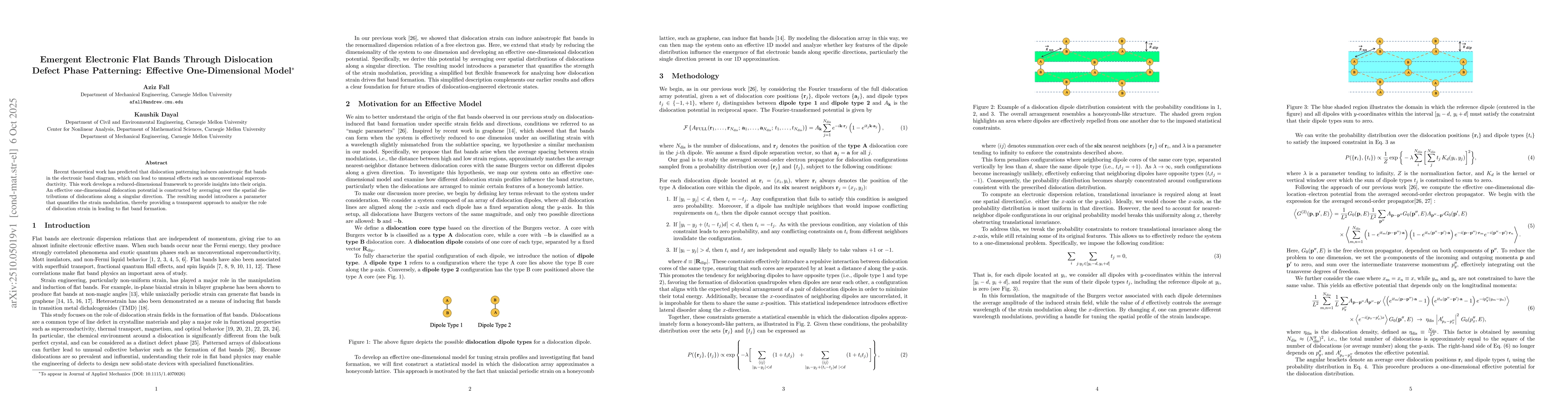 Thumbnail for Emergent Electronic Flat Bands Through Dislocation Defect Phase
  Patterning: Effective One-Dimensional Model