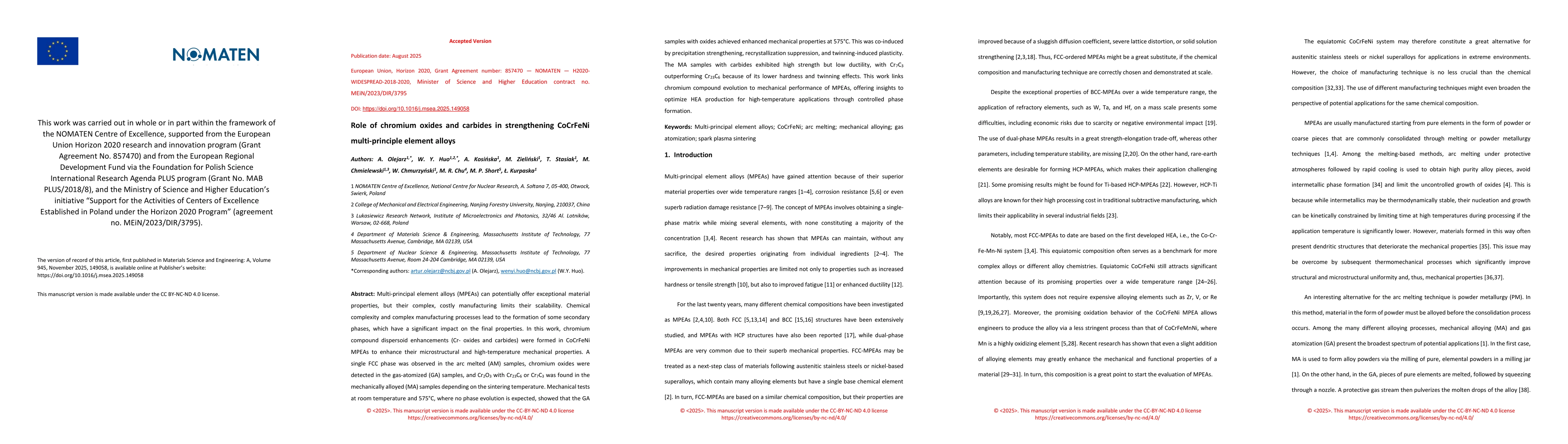 Thumbnail for Role of chromium oxides and carbides in strengthening CoCrFeNi
  multi-principle element alloys