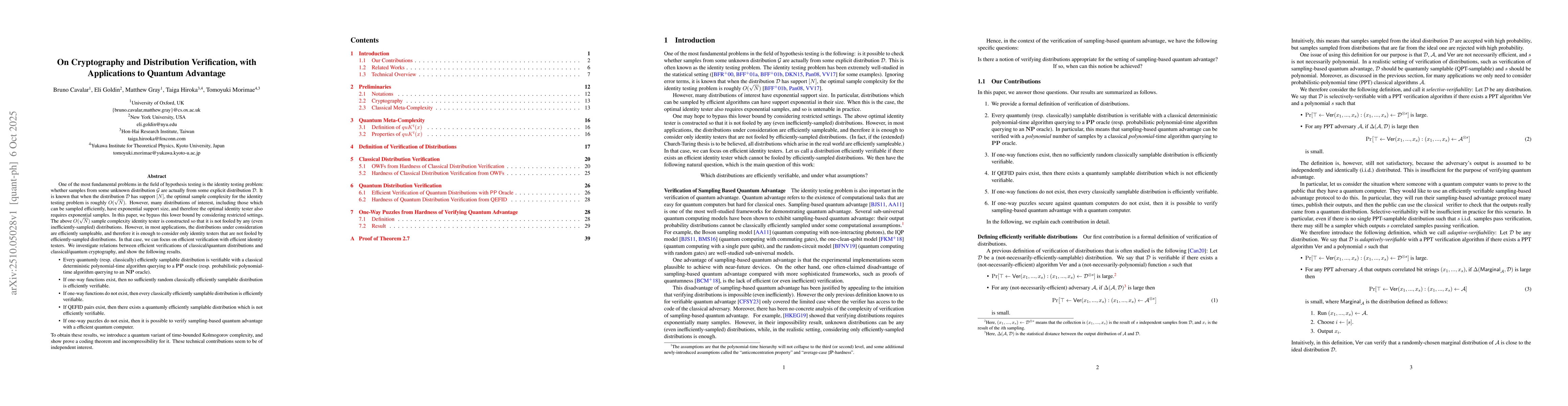 Thumbnail for On Cryptography and Distribution Verification, with Applications to
  Quantum Advantage