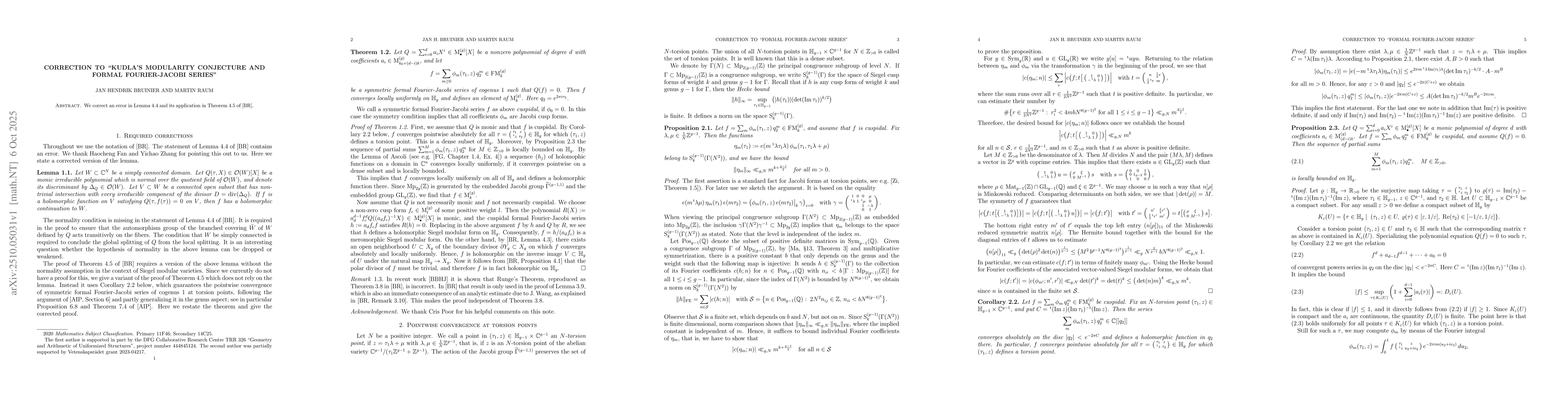 Thumbnail for Correction to "Kudla's Modularity Conjecture and Formal Fourier-Jacobi
  Series''
