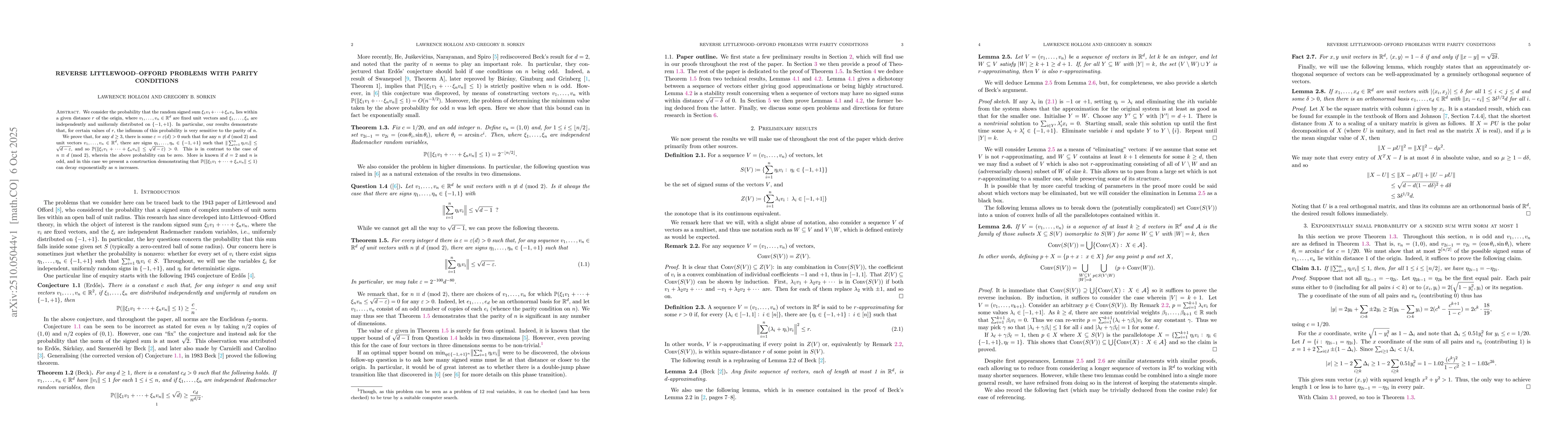 Thumbnail for Reverse Littlewood--Offord problems with parity conditions