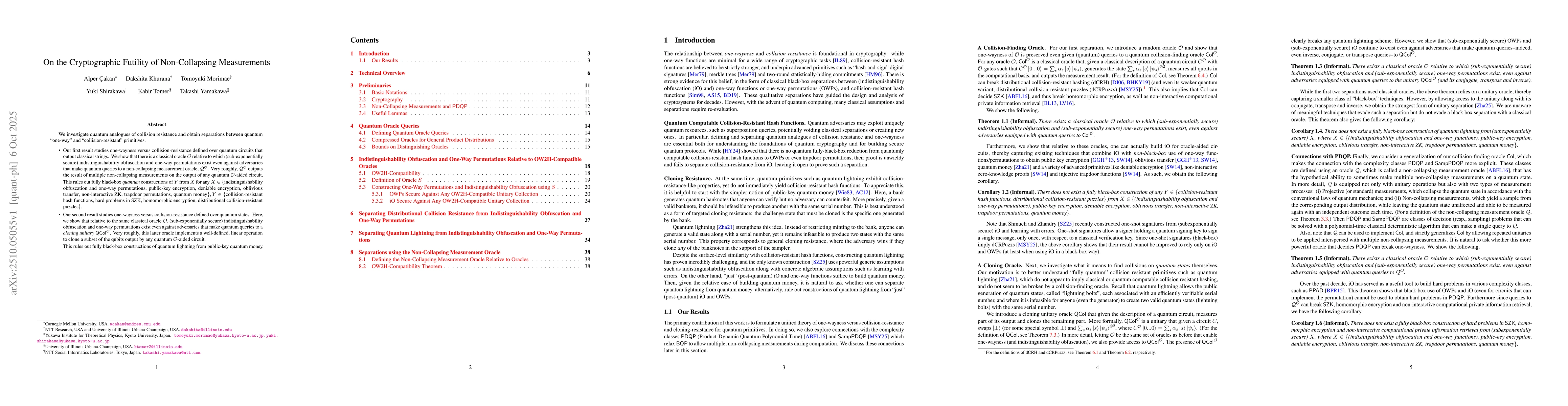 Thumbnail for On the Cryptographic Futility of Non-Collapsing Measurements