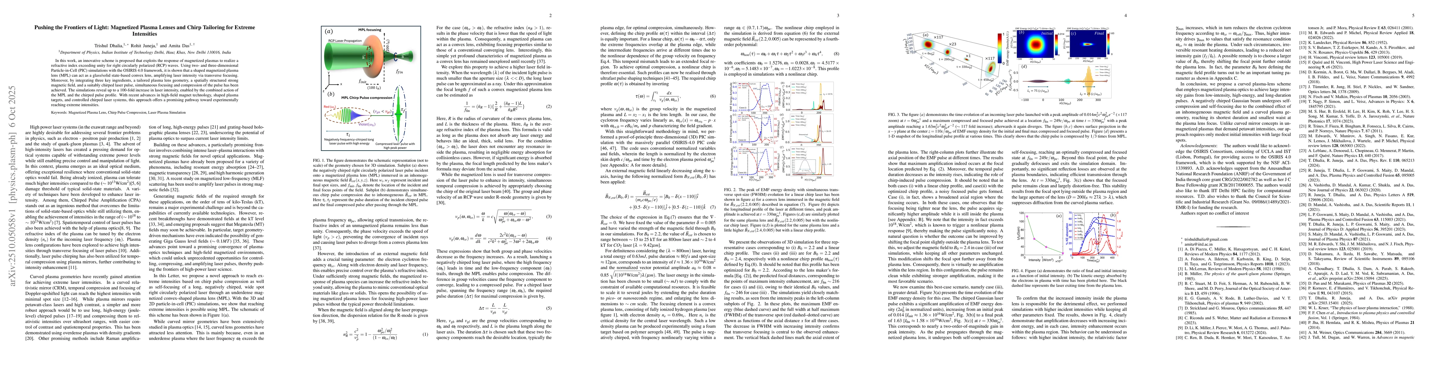 Thumbnail for Pushing the Frontiers of Light: Magnetized Plasma Lenses and Chirp
  Tailoring for Extreme Intensities