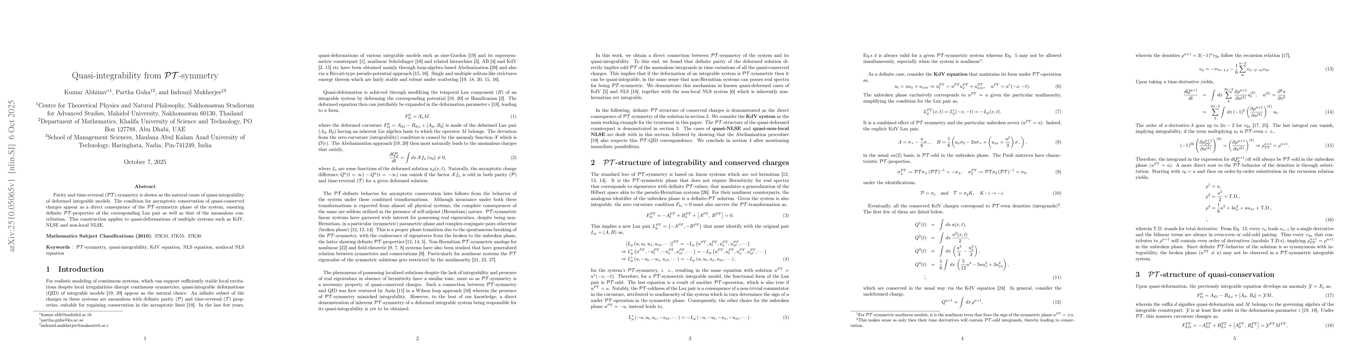 Thumbnail for Quasi-integrability from PT-symmetry